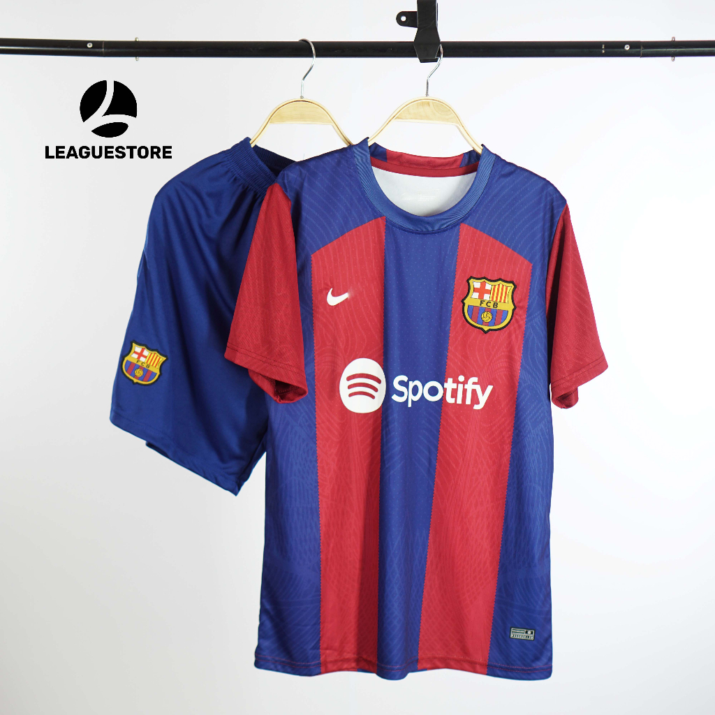Áo Barcelona Leaguestore - bộ quần áo đá bóng thể thao sân nhà Barca màu đỏ sọc xanh form âu mùa 23/24