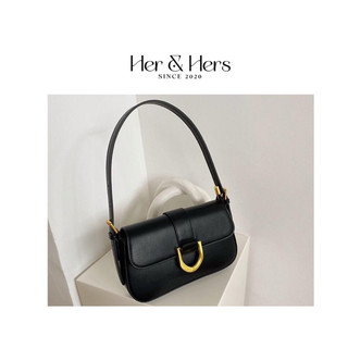 Túi kẹp nách túi đeo chéo nữ có 2 dây dáng Basic đen 24cm - Her & Hers