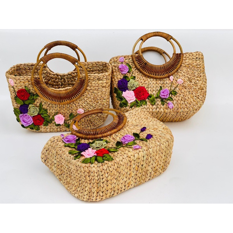 Giỏ lục bình quay mây hình bán nguyệt )