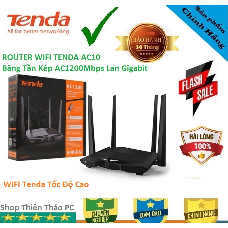 Bộ phát wifi tốc độ cao router Tenda AC10 cổng lan Gigabit băng tần kép AC1200Mbps Hàng Mới Chính Hãng BH24T