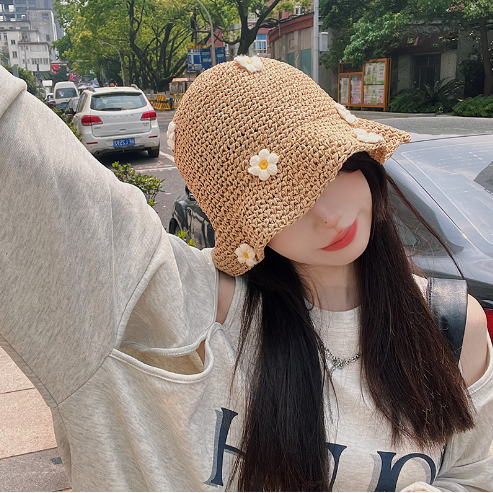 Mũ cói  thủ công mềm đi biển phong cách vintage thêu hoa siêu dễ thương xinh xắn