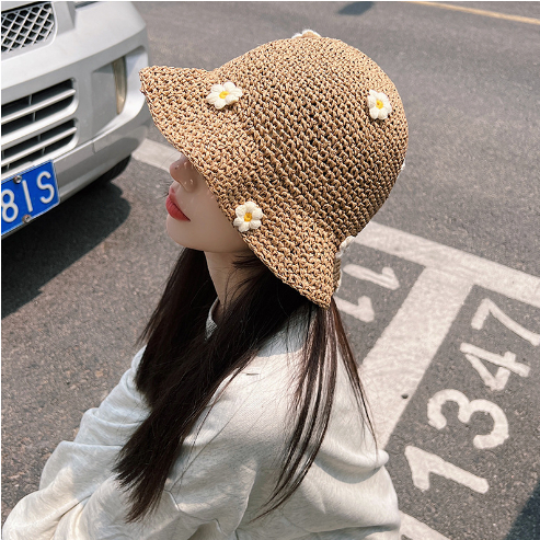 Mũ cói  thủ công mềm đi biển phong cách vintage thêu hoa siêu dễ thương xinh xắn