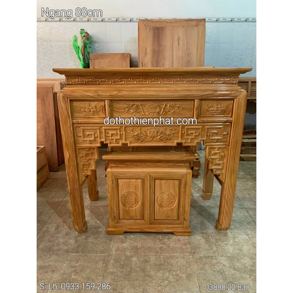 Bàn thờ gia tiên 88x 107gỗ gõ đỏ hàng xịn (Loại 1) 1 tầng ngang 88cm