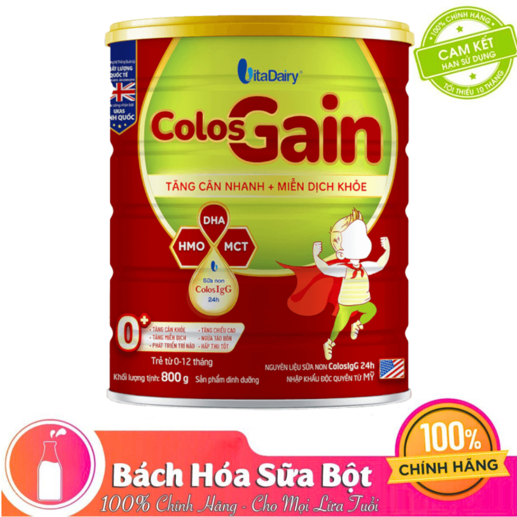 Sữa bột Vitadairy Colos Gain 0+ 800g giúp bé tăng cân hiệu quả, giảm táo bón, miễn dịch khỏe