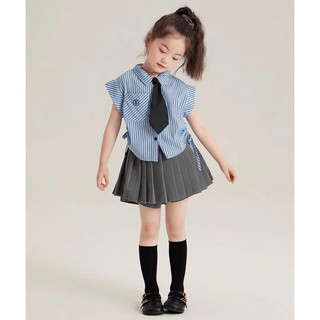 Set áo sơ mi chân váy xếp li học sinh kèm cavat cho bé gái 10-30kg