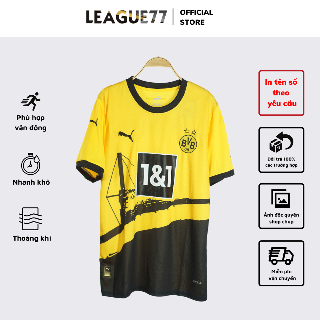 áo Dortmund Leaguestore - bộ quần áo đá bóng thể thao sân nhà BVB màu vàng form âu mùa 23/24