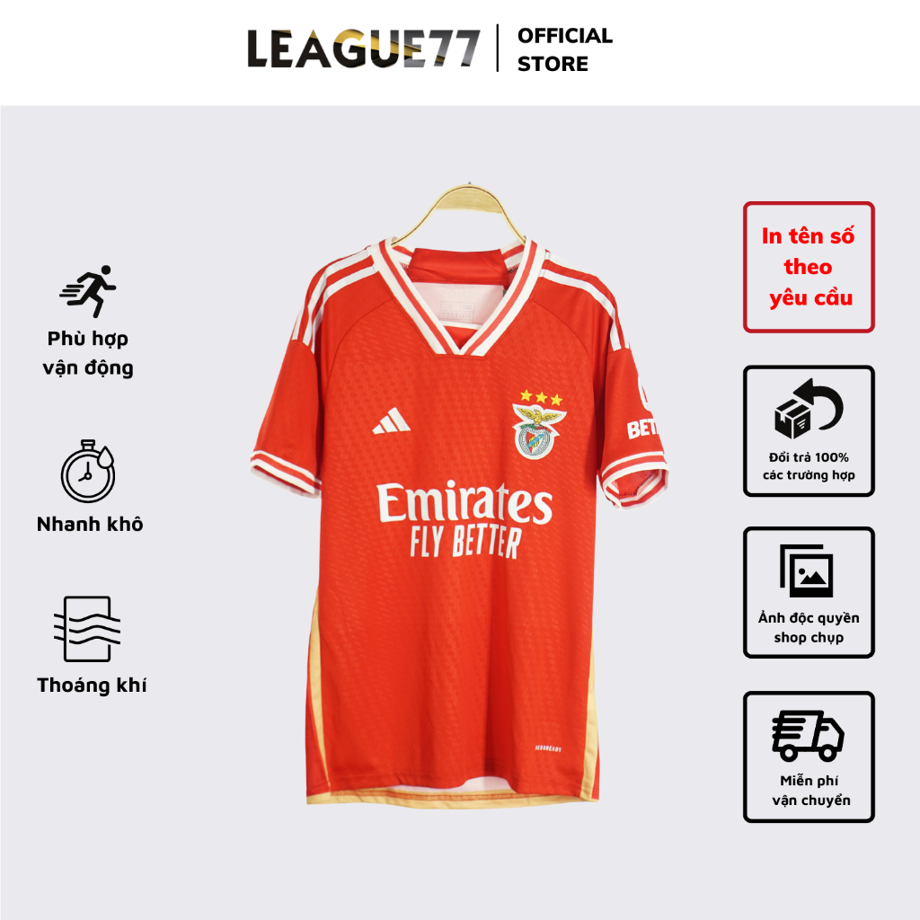 áo Benfica Leaguestore - bộ quần áo bóng đá thể thao nam sân nhà màu đỏ form âu mùa 23/24