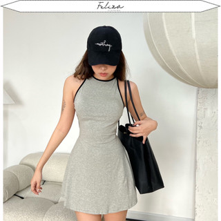 Đầm cổ yếm có mút ngực form A xòe nhẹ chất thun cotton dày dặn co giãn tốt-Feliza clothing