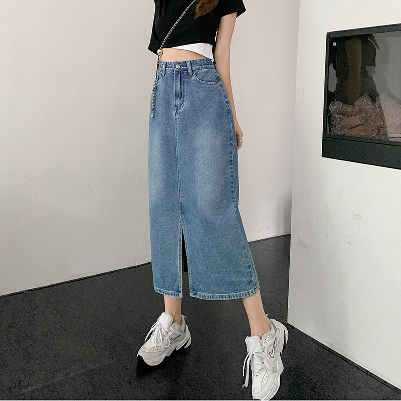 Chân Váy Jean Winshop1997 Chân Váy  Dài Qua Gối Xẻ Trước Thời Trang Phong Cách Hàn Quốc XT2