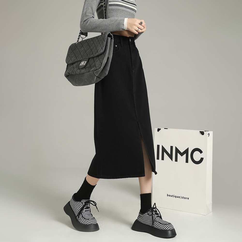 Chân Váy Jean Winshop1997 Chân Váy  Dài Qua Gối Xẻ Trước Thời Trang Phong Cách Hàn Quốc XT2