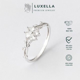 Nhẫn nữ bạc 925 họa tiết cỏ 4 lá cao cấp luxella premium lux015