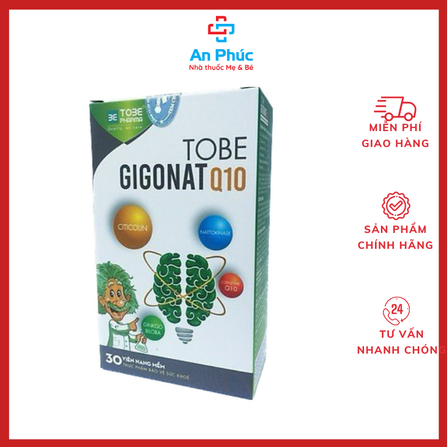 Viên uống bổ não chứa ginkgo biloba TOBE GIGONAT Q10, Hỗ trợ tăng cường tuần hoàn não,chóng mặt,rối loạn tiền đình H/30V