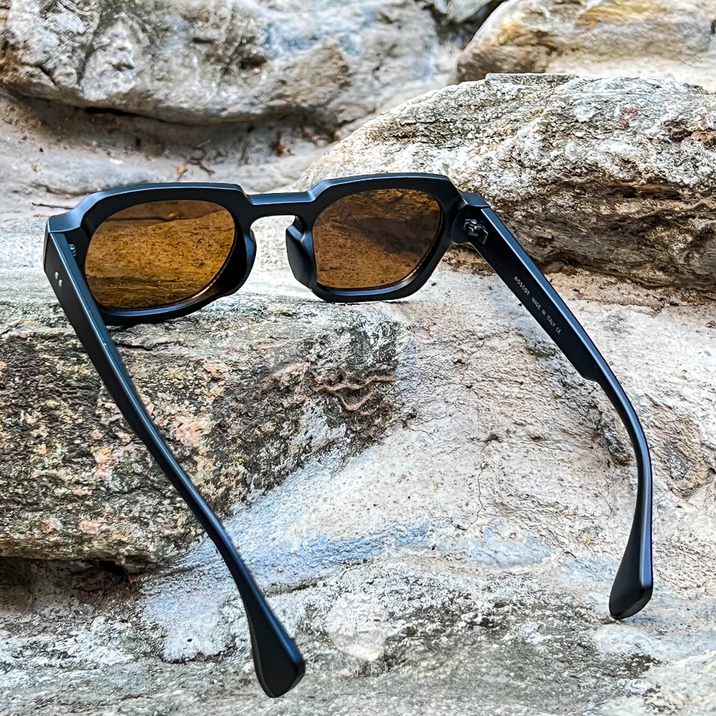 Kính mắt thời trang nam cao cấp MosCott Lemtosth gọng đen nhám mắt nâu trà màu hottrend 2023