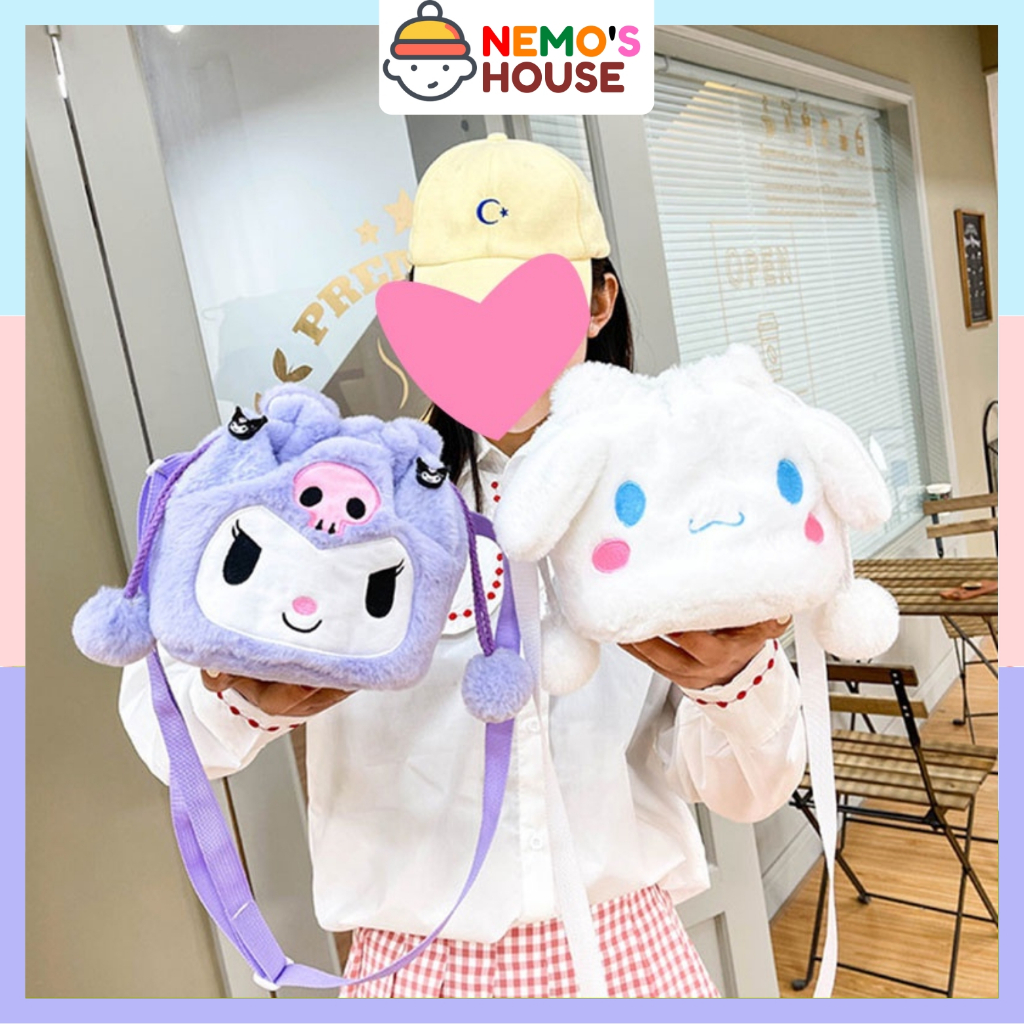 Túi đeo chéo gấu bông Kuromi phong cách hoạt hình đáng yêu, túi đeo chéo thú bông phong cách hoạt hình Nhật Bản hottrend