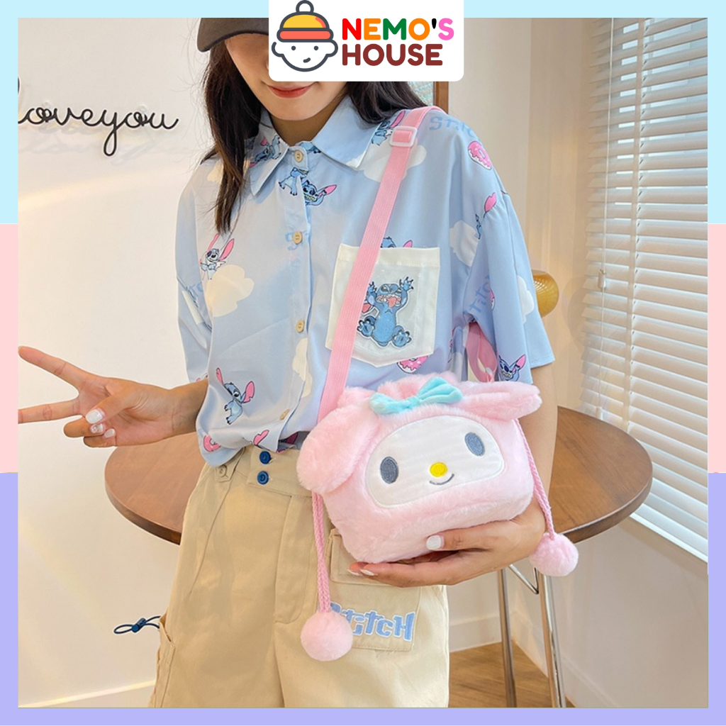 Túi đeo chéo gấu bông Kuromi phong cách hoạt hình đáng yêu, túi đeo chéo thú bông phong cách hoạt hình Nhật Bản hottrend