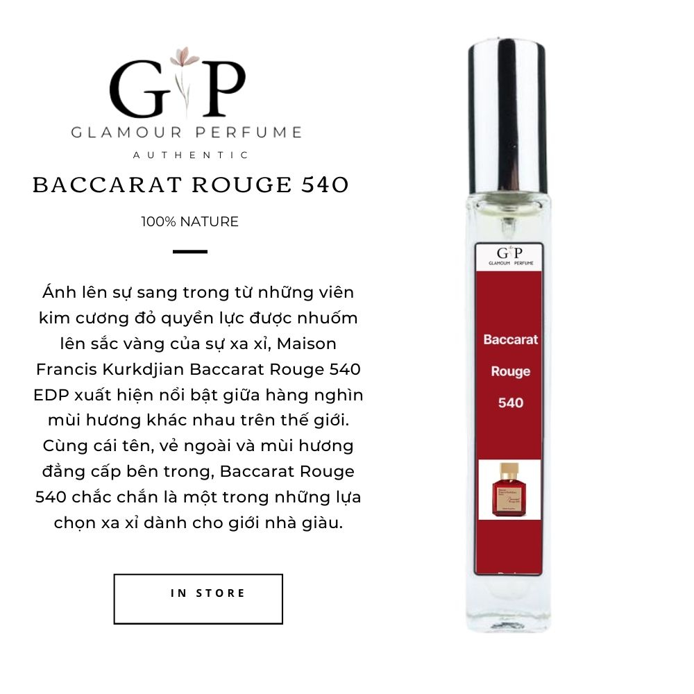 Nước hoa unisex 10ml Glamour Perfume Baccarat rouge 540 sang trọng , nổi bật , tinh tế