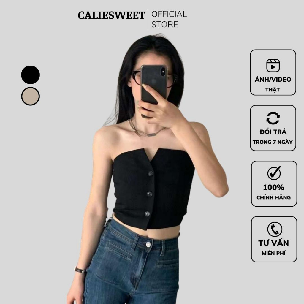 Áo ống ôm body Caliesweet áo quây chun sau phong cách thoáng mát ngày hè CLA0013A