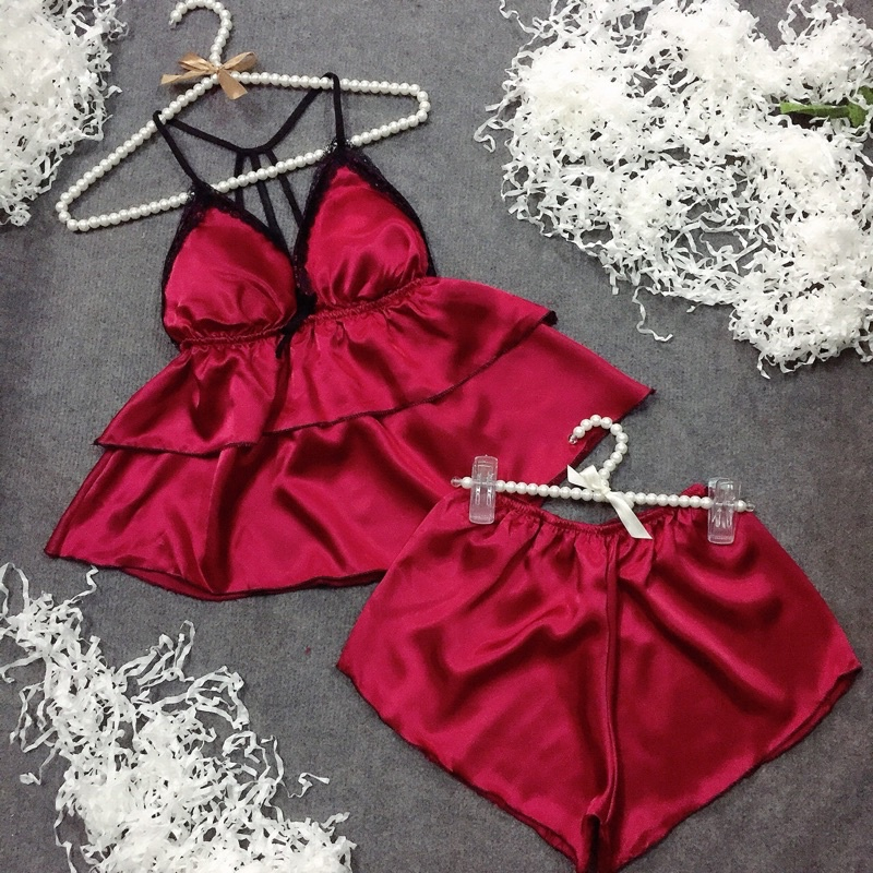 Đồ ngủ nữ sexy 2 tầng chất phi mềm mịn có mút ngực mặc mát không sợ bị lộ loại đồ ngủ bigzsize từ 40-80kg