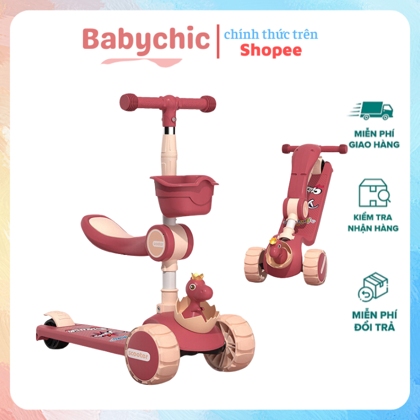 Xe trượt scooter cho bé gấp gọn tiện lợi chịu lực 90kg thiết kế Bánh Xe Phát Sáng có nhạc Babychic