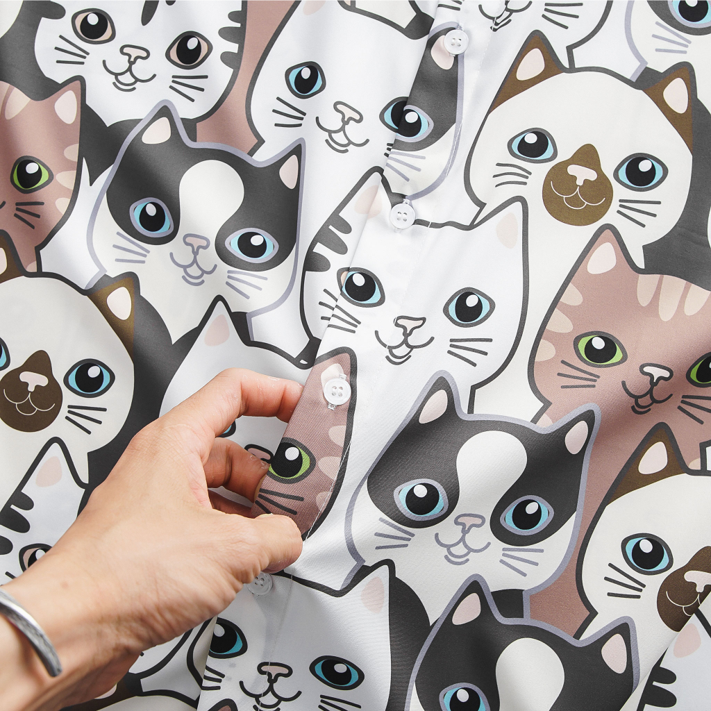 Áo sơ mi tay ngắn họa tiết mèo unisex bigsize nam cỡ đại 140kg