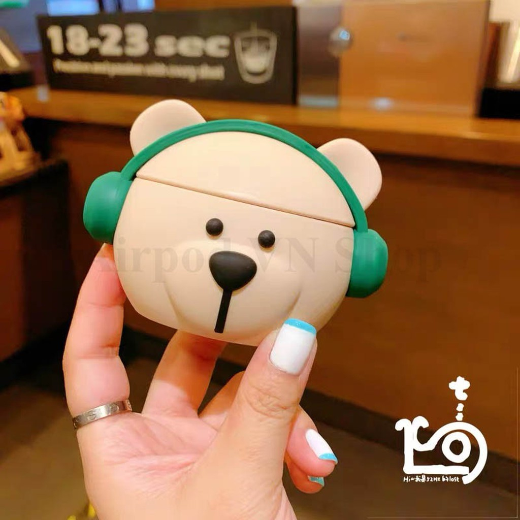 [Hàng loại 1] Ốp Airpods 1- 2-3, Airpods Pro/Pro 2 Gấu Starbucks âm nhạc silicon 3D cao cấp