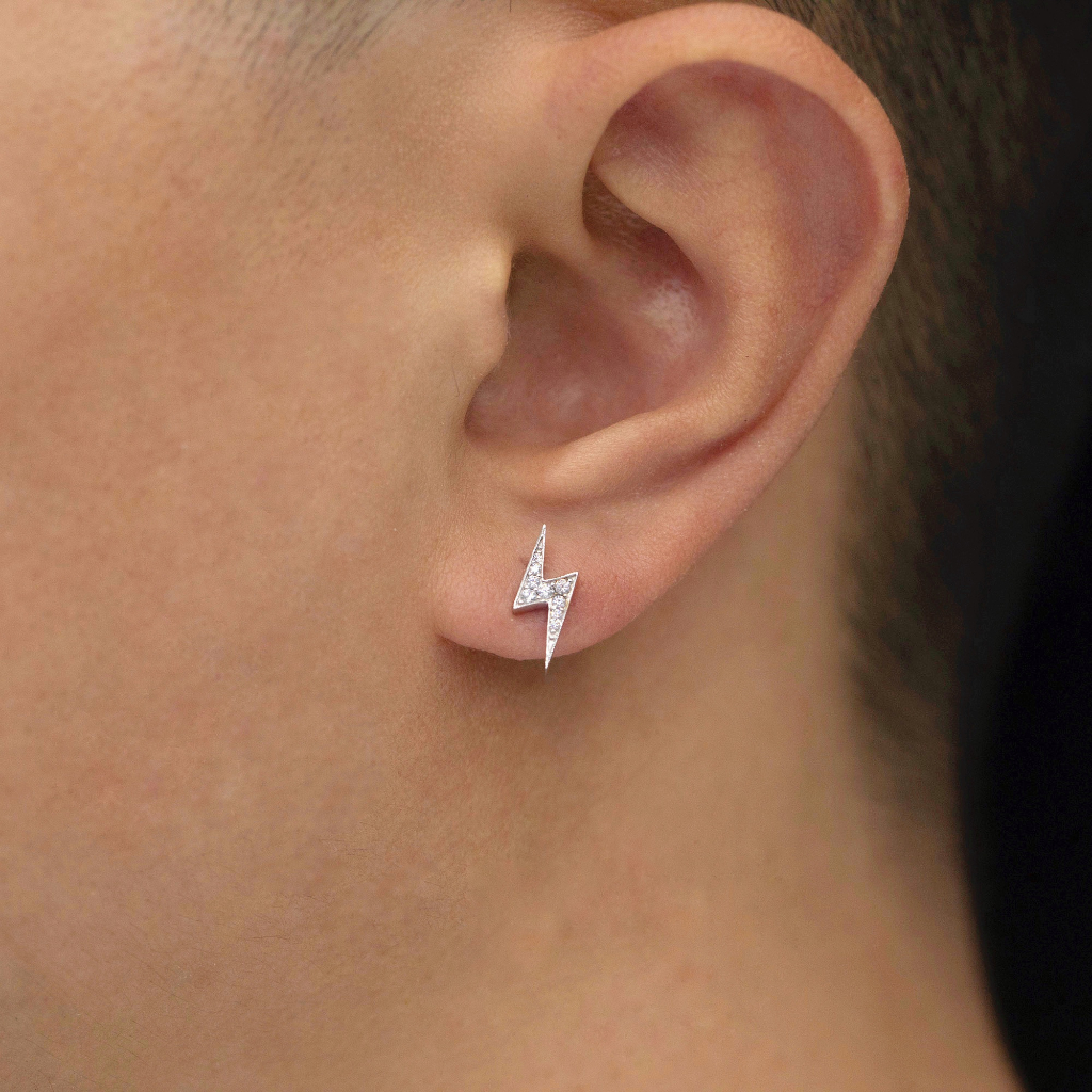 Khuyên tai bạc tia chớp đá đơn giản, unisex| TRANG SỨC BẠC ACCESSORIES