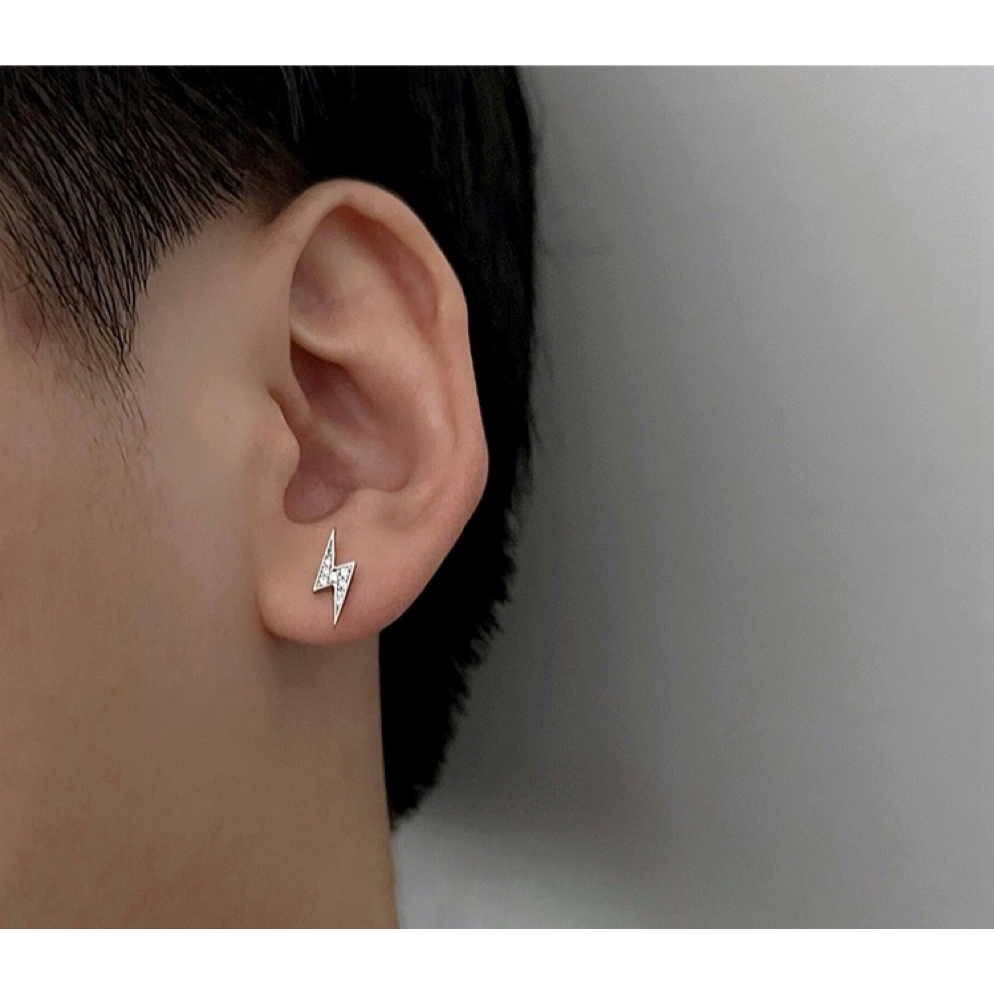 Khuyên tai bạc tia chớp đá đơn giản, unisex| TRANG SỨC BẠC ACCESSORIES