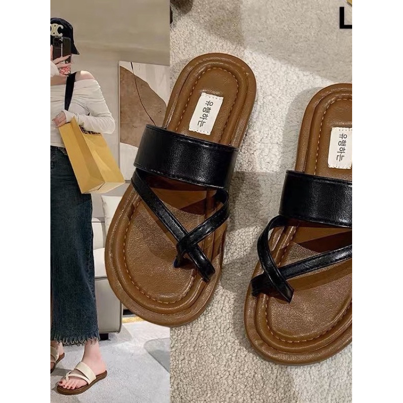 Mã L15 Dép nữ xỏ ngón quai chéo da mềm êm chân hàng qc fullbox