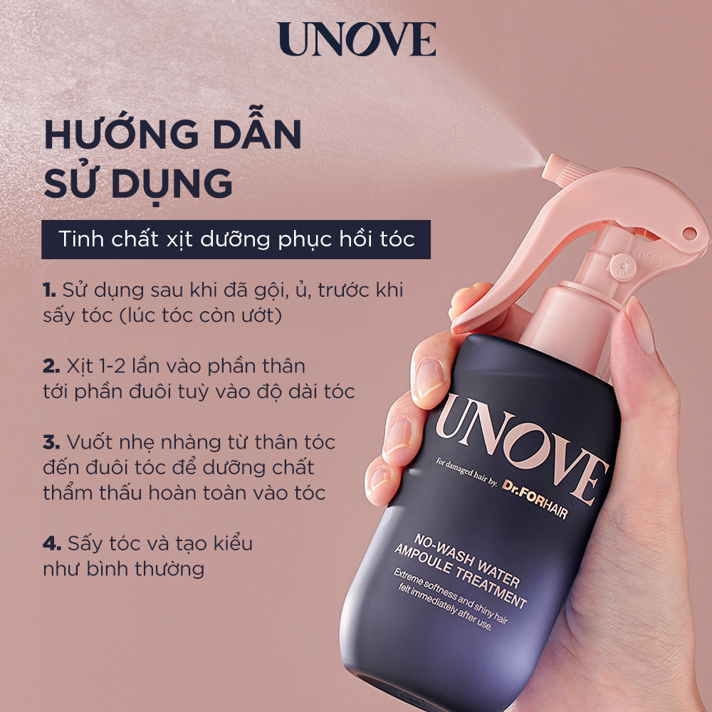 Tinh chất xịt dưỡng bảo vệ tóc cao cấp Hàn Quốc UNOVE No-Wash Ampoule Treatment 200ml