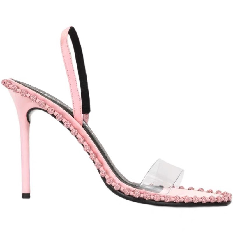 S038 Giày sandal cao gót 8cm dây quai trong có đính đá tròn xung quanh viền giúp thêm phần sang chành điệu đà nữ tính