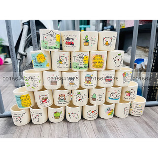 Chậu Trụ Trắng 11x11cm Vẽ Hình Cute Đơn Giản