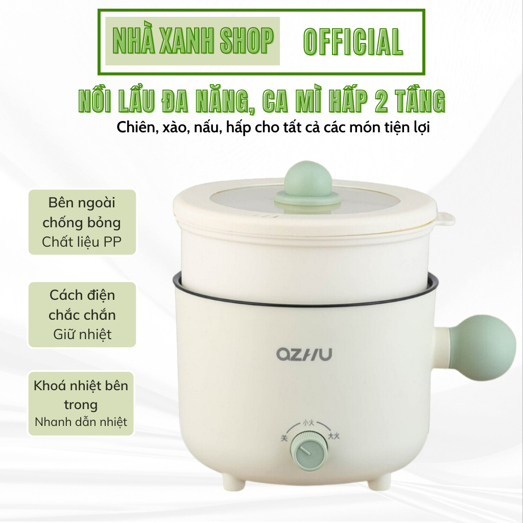 Nồi lẩu mini điện đa năng, ca nấu mì mini 18cm, nồi cơm điện chống dính 2 tầng 2 nấc nhiệt lẩu chiên xào, bảo hành 12T