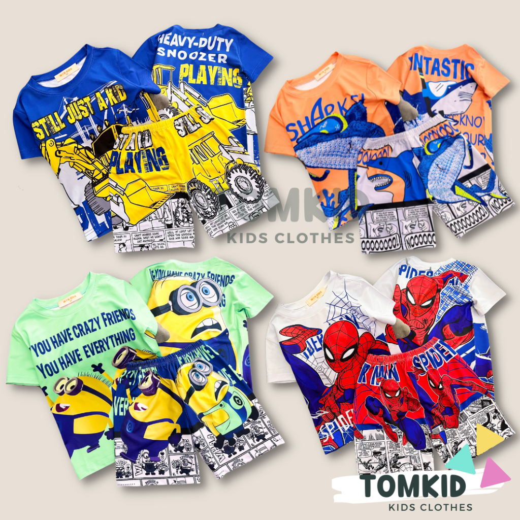 Bộ thun lạnh bé trai, đồ bộ cho bé chất thoáng mát co giãn không nhão 10-40Kg Tomkids