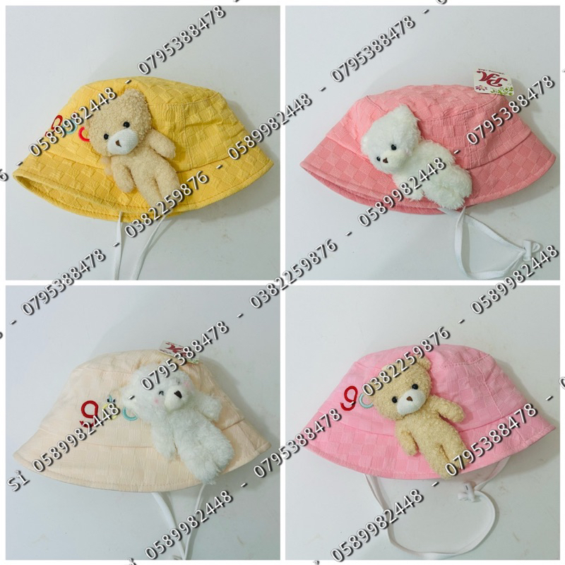 Mũ Vải Vành Tròn Nón Bucket Bé Trai Bé Gái Trơn Đính Gấu Xù Phong Cách Hàn Quốc cute Cho Bé 6 tháng đến 3 tuổi