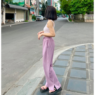 Quần suông gân xẻ gấu quần