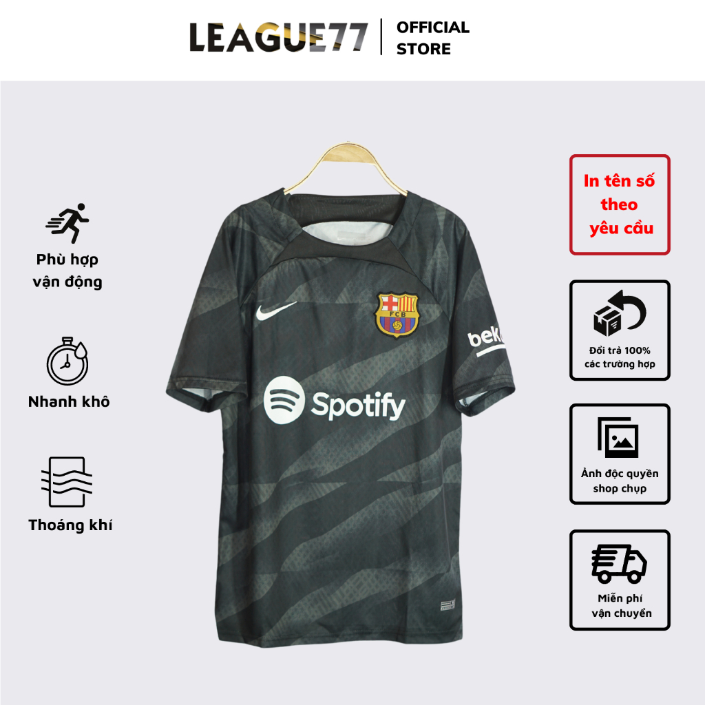 Áo Barcelona Leaguestore - bộ quần áo bóng đá thể thao nam Barca màu đen form âu mùa 23/24