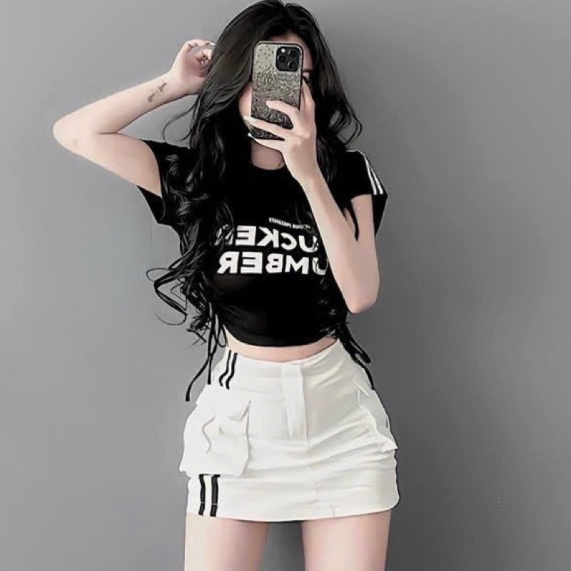 Chân váy kaki túi hộp sọc dọc viền 2 bên - S2U