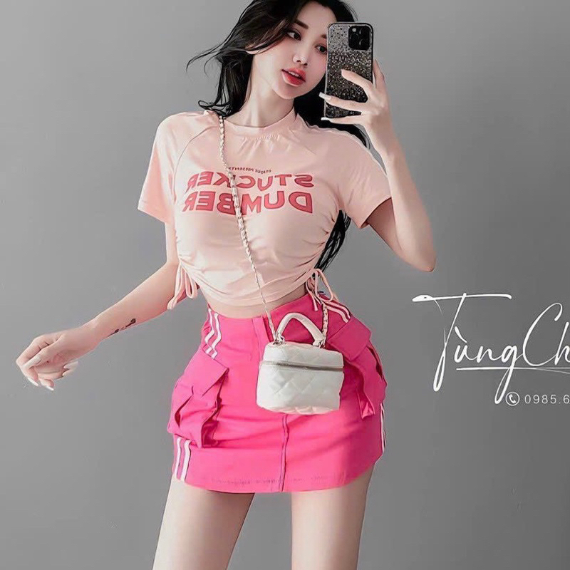 Chân váy kaki túi hộp sọc dọc viền 2 bên - S2U