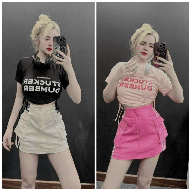 Chân váy kaki túi hộp sọc dọc viền 2 bên - S2U