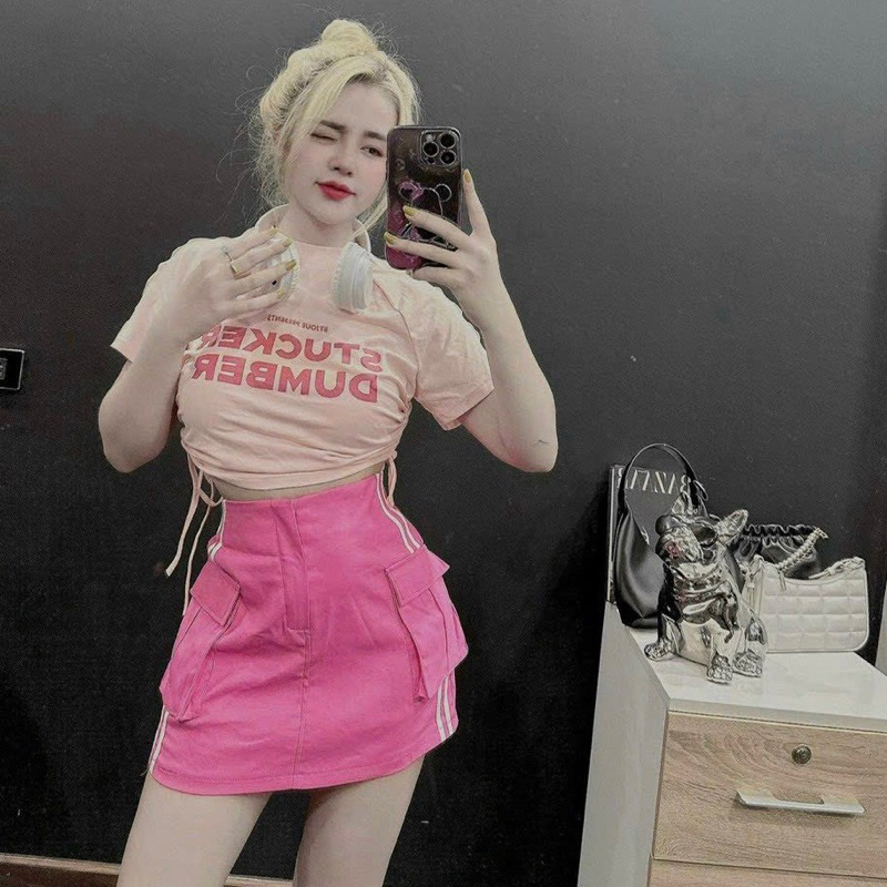 Chân váy kaki túi hộp sọc dọc viền 2 bên - S2U