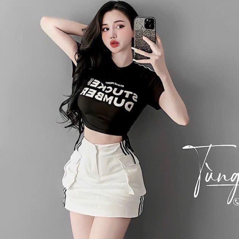 Chân váy kaki túi hộp sọc dọc viền 2 bên - S2U