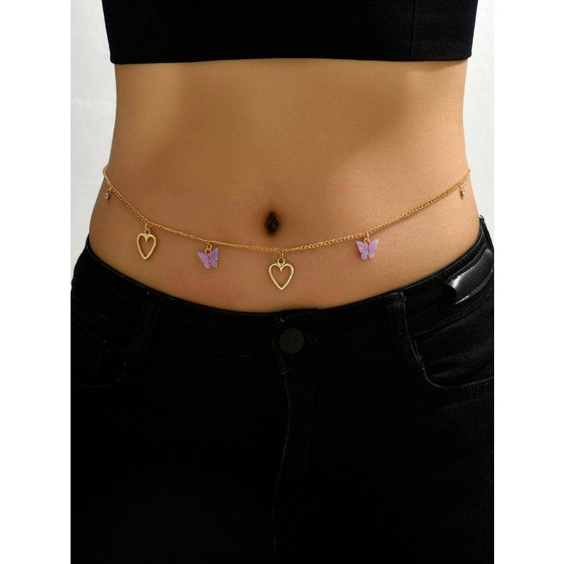 Chuỗi thắt lưng đai eo body chain belly chain phong cách hàn quốc trang trí trái tim và bums