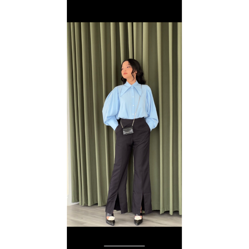 SAP-Sơ mi linen cổ vạt tay cánh dơi