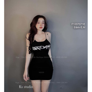 Đầm thun ôm body 2 dây in chữ ngực siêu tôn dáng!