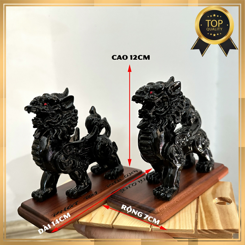 Cặp 2 Tượng Đá Tỳ Hưu Phong Thủy Trang Trí Bàn Làm Việc - Chiều Cao 12cm - Màu đen tuyền