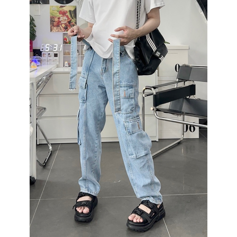 Quần jean baggy túi hộp phối dây xịn xò