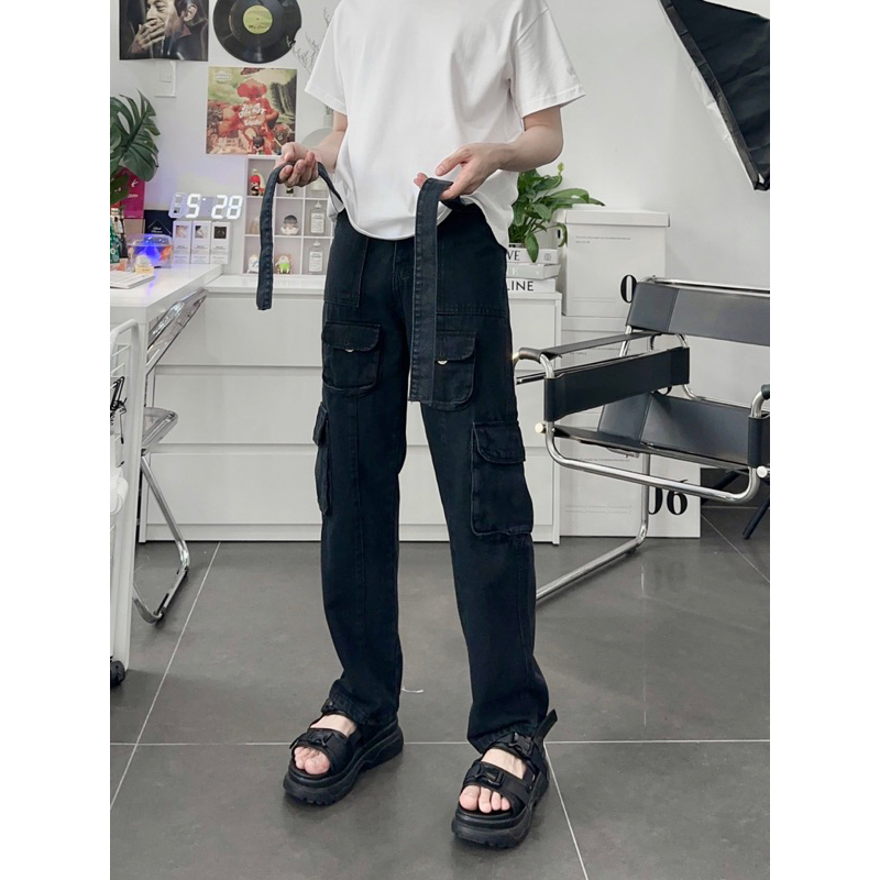 Quần jean baggy túi hộp phối dây xịn