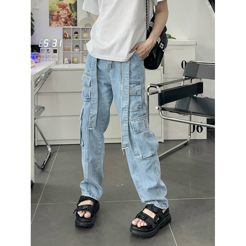 Quần jean baggy túi hộp phối dây xịn xò