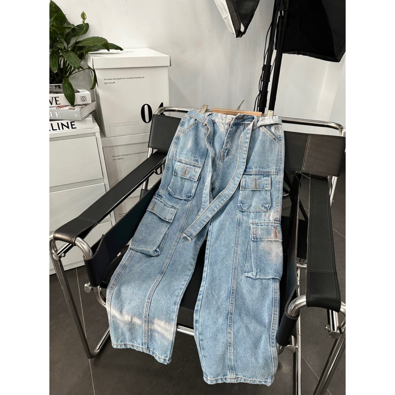 Quần jean baggy túi hộp phối dây xịn xò