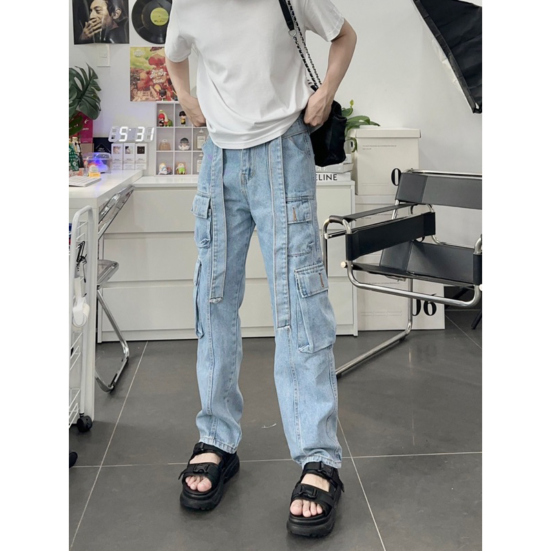 Quần jean baggy túi hộp phối dây xịn xò